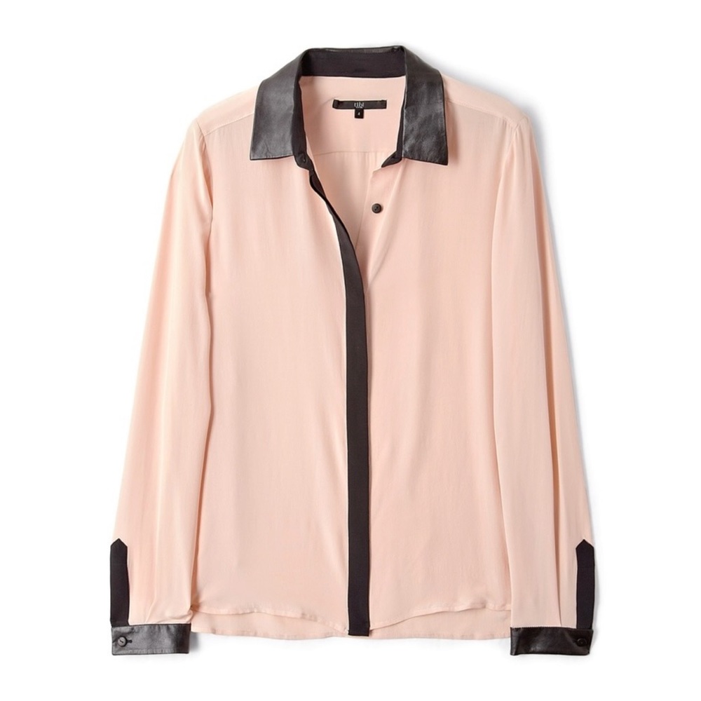 NWOT TIBI 100% Silk & Leather Button-Up Shirt （Shipping in May!!!)